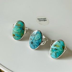 Large Oval Genuine Turquoise Ring, Silver Oval Ring. Promise Turquoise Ring.